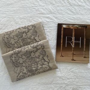 Restoration Hardware Wentworth Crest Belgian Linen Shams S/2 King & RH Catalog